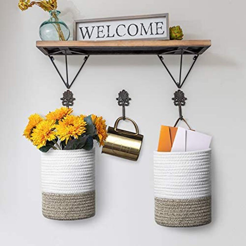Woven Hanging Basket For Planters Rattan Wicker Baskets Garden Wall Decoration Wall-mounted Basket Storage Rack