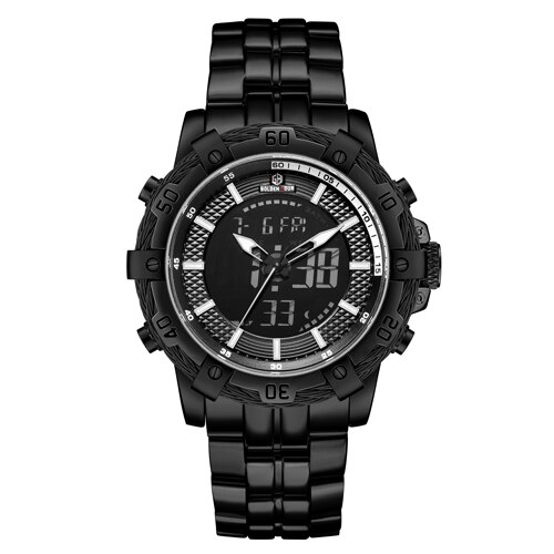 GOLDENHOUR-reloj analógico de acero inoxidable para hombre, accesorio de pulsera de cuarzo resistente al agua con doble pantalla, complemento Masculino de de lujo con clásico: Black