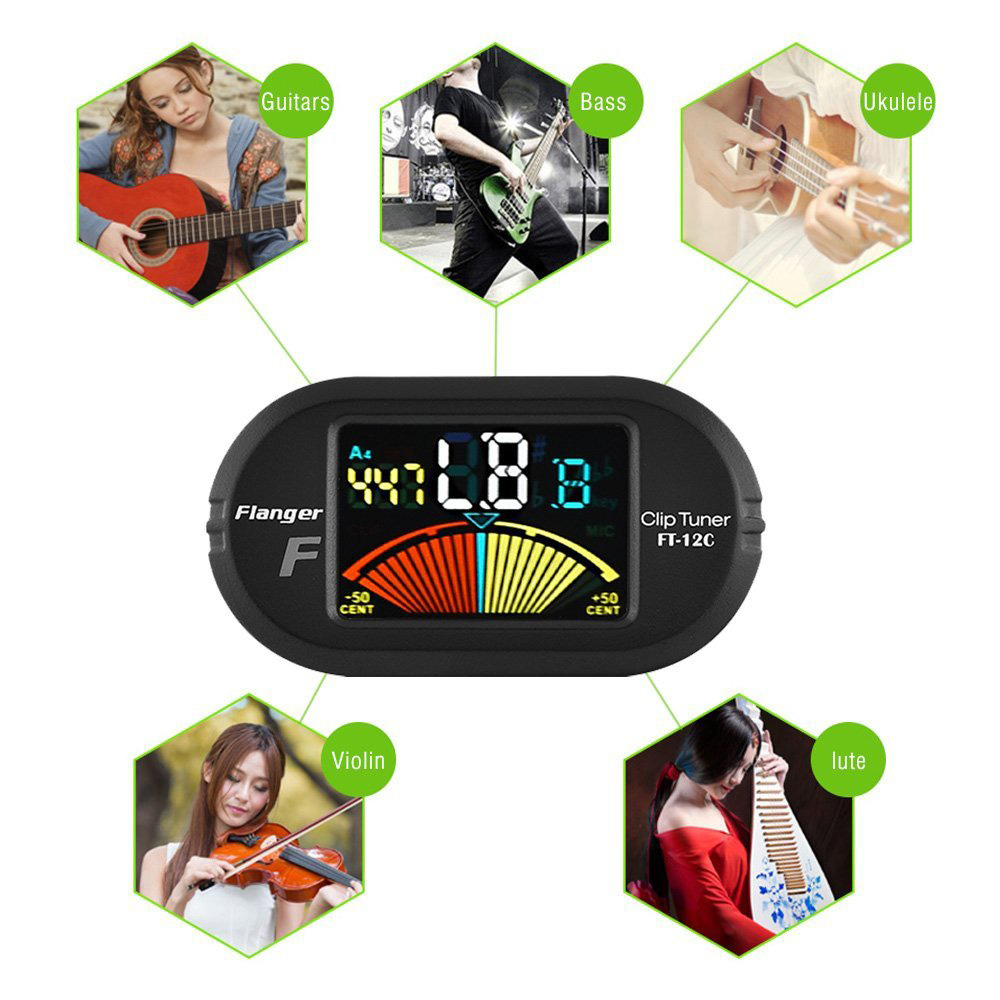 XFDZ Flanger Clip-On Tuner voor Alle Instrumenten-met Gitaar, Bas, Viool, ukulele & Chromatische Tuning Modes