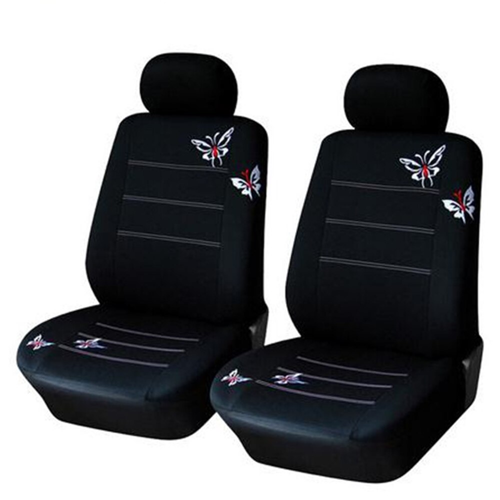 Handmade butterfly embroidery Car Seat Cover 100% Breathable Washable fit most automobile such for Kia for Ford for Hyundai: 2seats-D-black