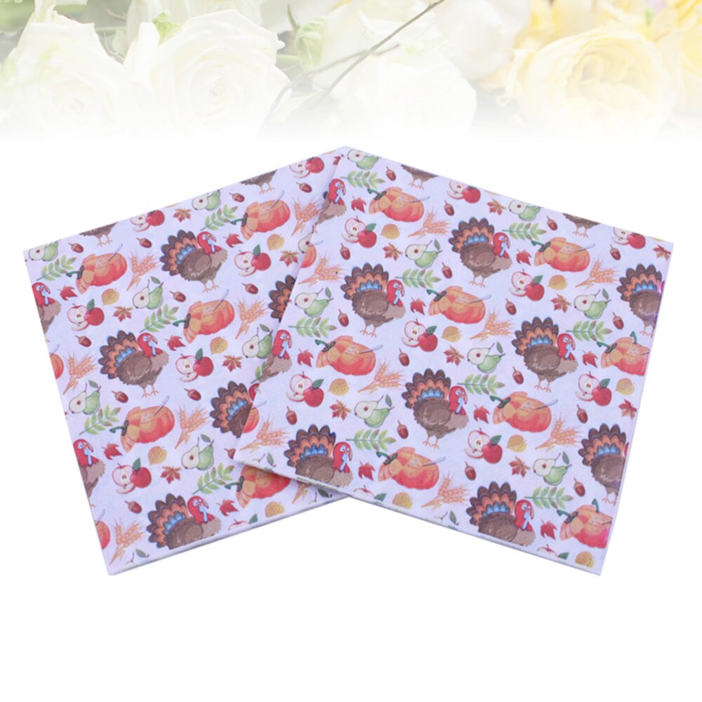 40Pcs Thanksgiving Dag Gedrukt Servetten Cartoon Turkije Tissue Diner Papieren Handdoek Feestartikelen (Patroon 1)