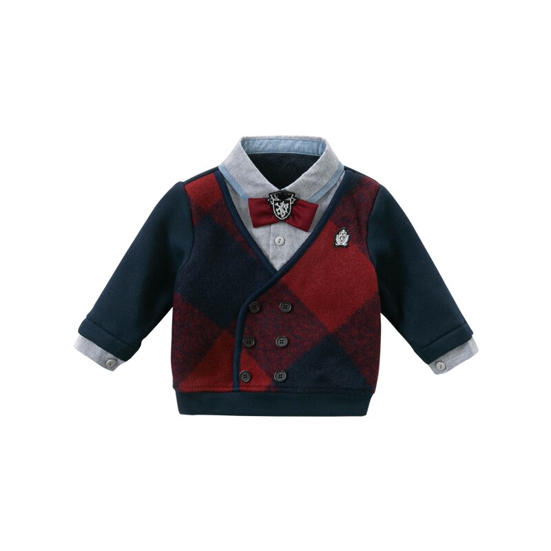 DB14480 dave bella autunno del bambino dei ragazzi casuali rimovibile arco plaid T-camicia per bambini della ragazza dei bambini di modo magliette: 3Y (90cm)