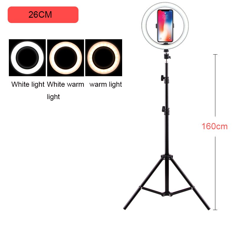 1,6 M LED Selfie Ring Licht Dimmbare Studio Fotografie Foto Füllen Ring Licht mit Stativ für iphone Smartphone Clip Make-Up: 160cm BLACK