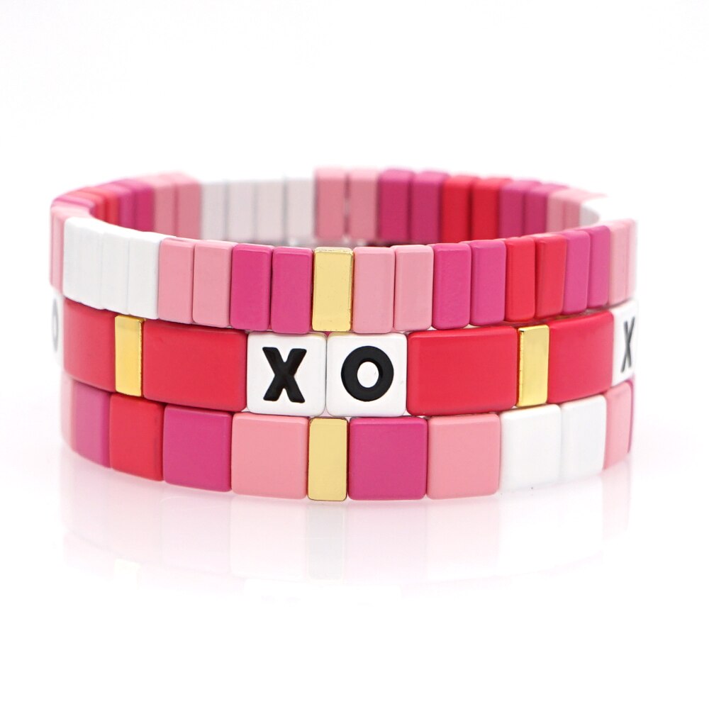 Shinus LOVE Letter Bracelet For Women Enamel Tile Bracelets On Hand Boho Bangle Stretch Pulseras Jewelry: RO-S190058