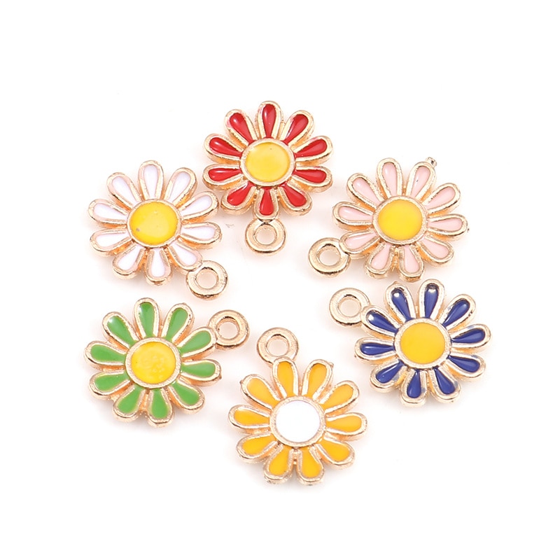 20 PCs Doreen Box Sunflower Charms Zink-legierung Daisy Sakura Blume Gold Farbe Mehrfarbigen Emaille Anhänger Für DIY Schmuck