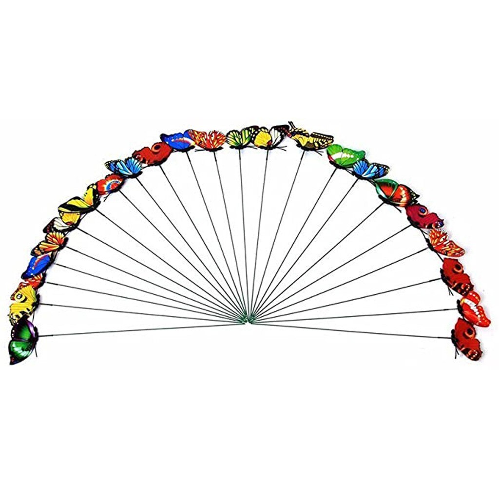 50pcs Colorful Garden Butterflies Stakes Patio Butterfly Ornaments On Sticks Plant Decoration Garden Ornament