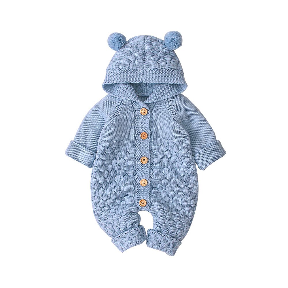 Geboren Baby Kleding Cartoon Beer Gebreide Jongens Rompertjes Lente Herfst Winter Baby Meisje Romper Lange Mouw Toldder Jumpsuit 18M: Blue Baby Rompers / 12m