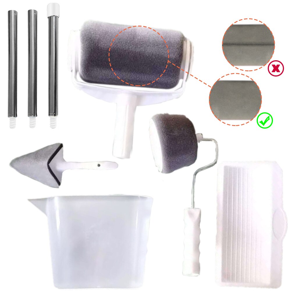 8pc/set Multi DIY Wall Paint Roller seamless Decorative Corner Brush Handle Tool Household Easy Operate Painting Brushes Kit
