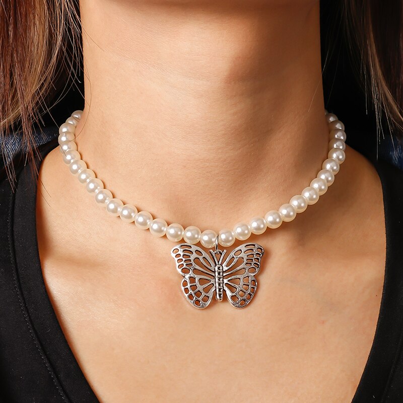 Luxuriöse Kristall Multilayer Schmetterling Halsketten für Frauen Nette Perle Choker Halsketten Anhänger Mädchen Schmuck Geburtstag