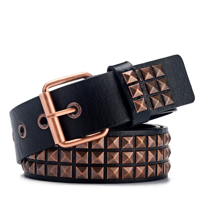 Square Beads Rivet Belt for Women Men Punk Rock With Pin Buckle Studded Belt for Dress Jeans Ceinture Femme: Rose Gold