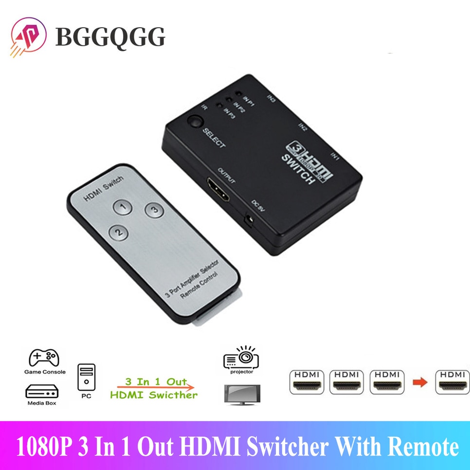 Hdmi Switcher 3 In 1 Out Hub Box Auto Switch 1080P Hd 1.4 Met Afstandsbediening 3in1 Hdmi splitter Voor Projector Hdtv XBOX360 Dvd