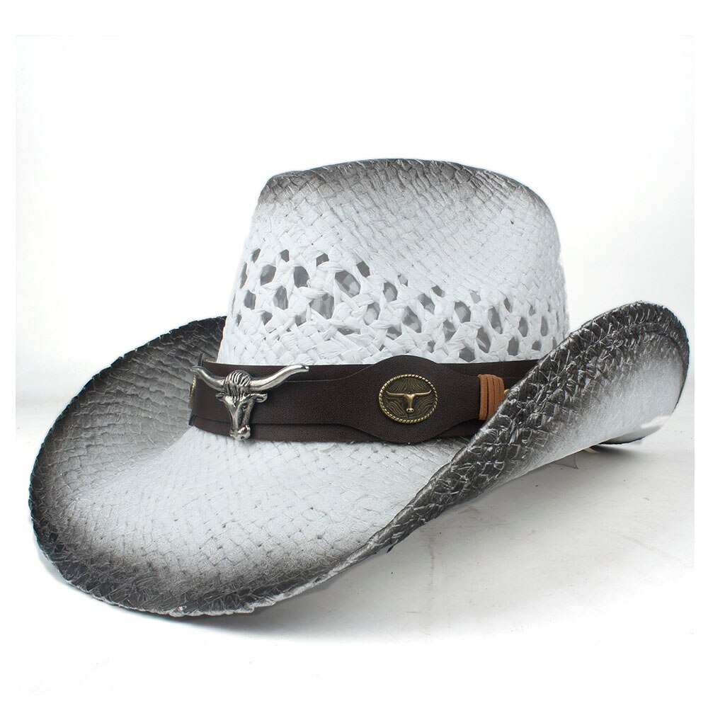 Männer Frauen Stroh Western Cowboy Hut Sommer Breiter Krempe Hut Im Freien Sombrero Hombre Cowgirl Hut: Black