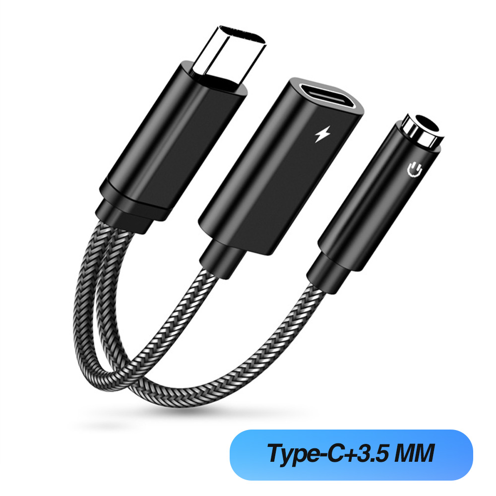 2 in 1 USB Type C to 3.5mm Headphone and Charger Adapter, USB C to C Aux Audio Jack Hi-Res DAC and Fast Charging Cable: Dark Grey