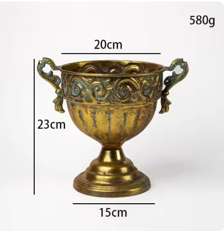 Jarrón de copa de hierro Retro europeo, decoración del hogar, sala de estar, arreglo de figuritas de flores, artesanías, adornos de maceta de Metal para Hotel: Azul