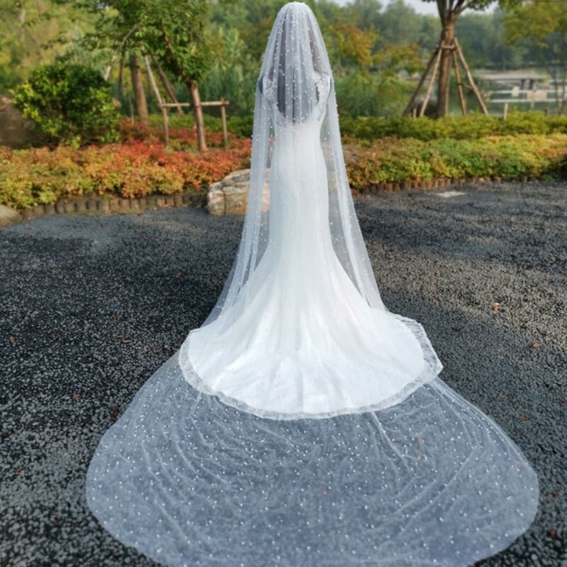 Une couche couverture visage cathédrale mariage voile Vintage Imitation perle perles perles bijoux mariée fête casque cheveux accessoires Phot