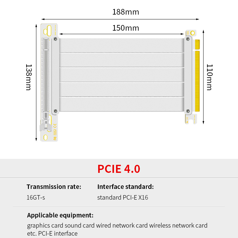 TEUCER PCI-E Gen 4.0 3.0 16X Riser Video Graphics Card Shielded Flexible 90° Mounting GPU Lossless Mount Extension Cable 15/20cm: black