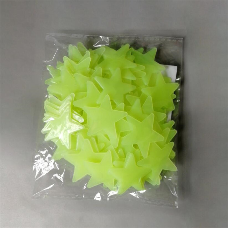 Lot de 100 étoiles fluorescentes autocollantes pour le mur, décoration pour la maison, brille dans le noir, pour la chambre de bébé: yellow green