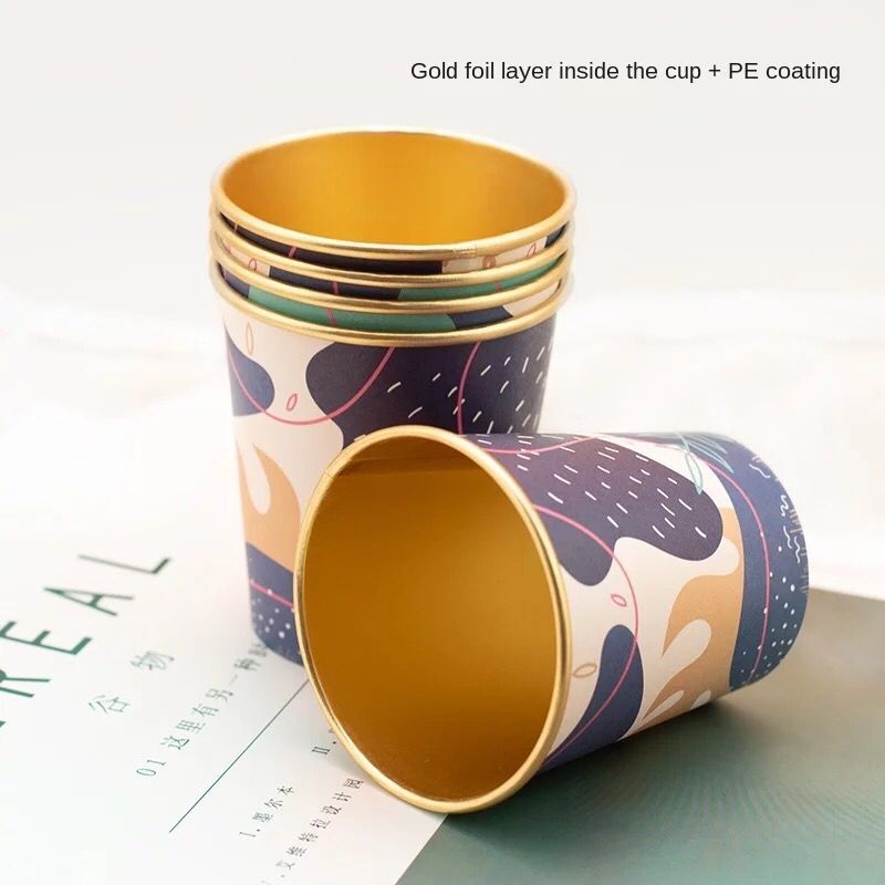 Taza de papel de aluminio dorado de 50 piezas para uso doméstico y comercial, vaso desechable de alta gama, vaso grueso para agua, té, café, leche y