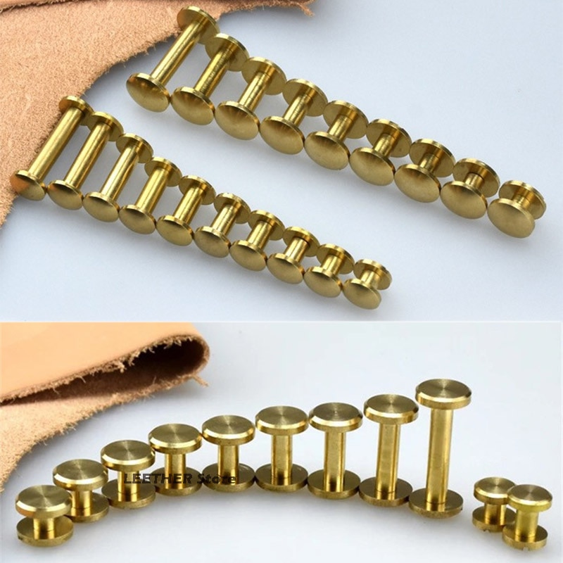 10pcs Solid Brass Arc/Plane Button Stud Screw Rivet Screw Back Belt for Sewing Handmade DIY Leather Accessories Material