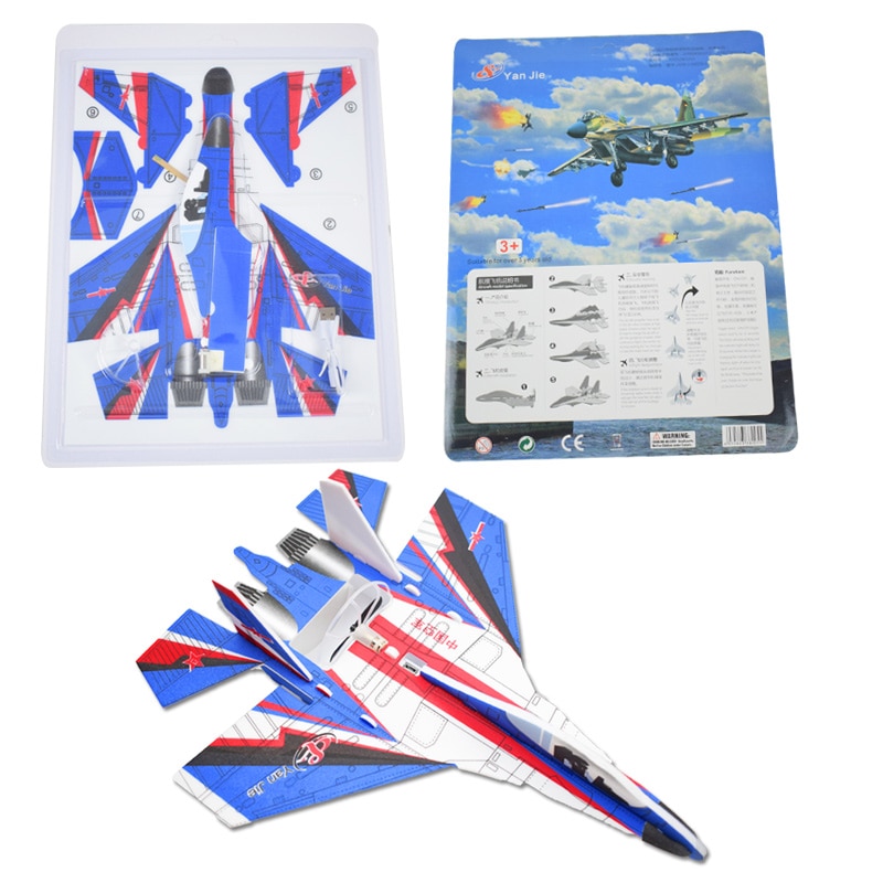 DIY Aircraft Assembled Electric Glider EPP Foam Hand Throwing Plane Flight Simulation Fighter with LED Toys for Children