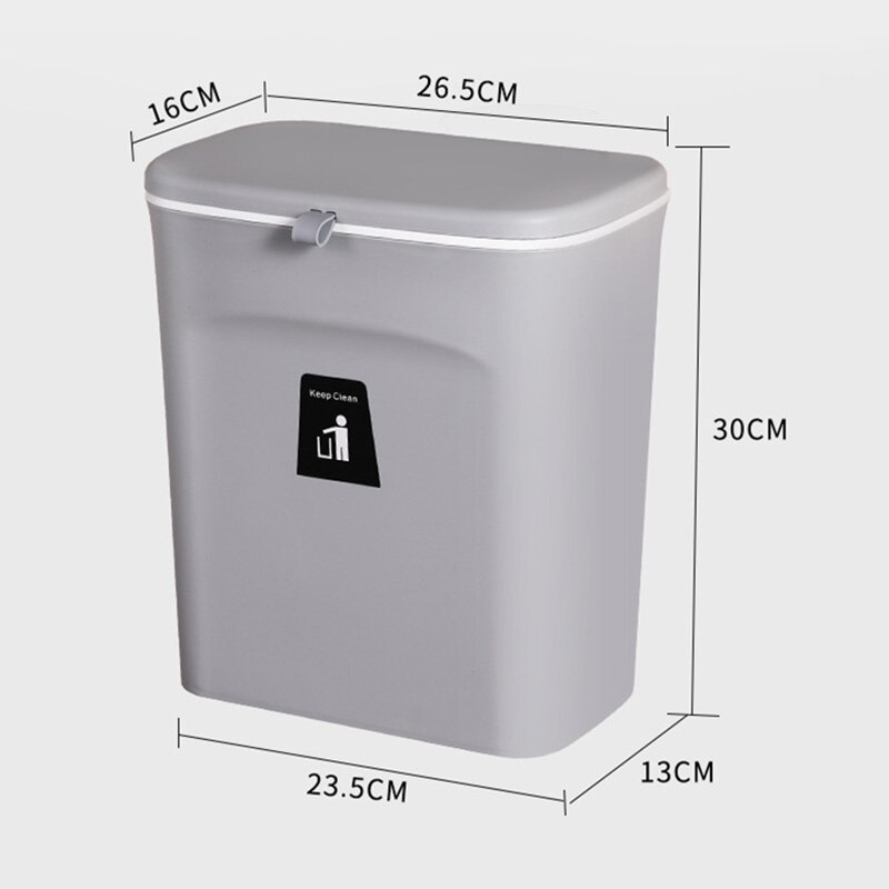 Hanging Trash Can for Kitchen Cabinet Door with Lid Wall Mounted Counter Waste Bin Plastic Waste Bins