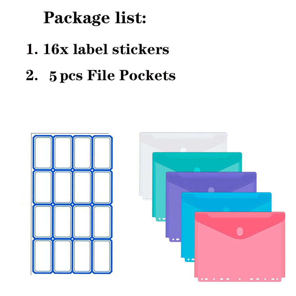 5 stk. 11- hullers klare plastbindelommer  a4 størrelse , 8 1/2 x 11 papirdokumentposer til 2 /3/4 ringbind ,5 pakker: A4 farverige -  5- pak
