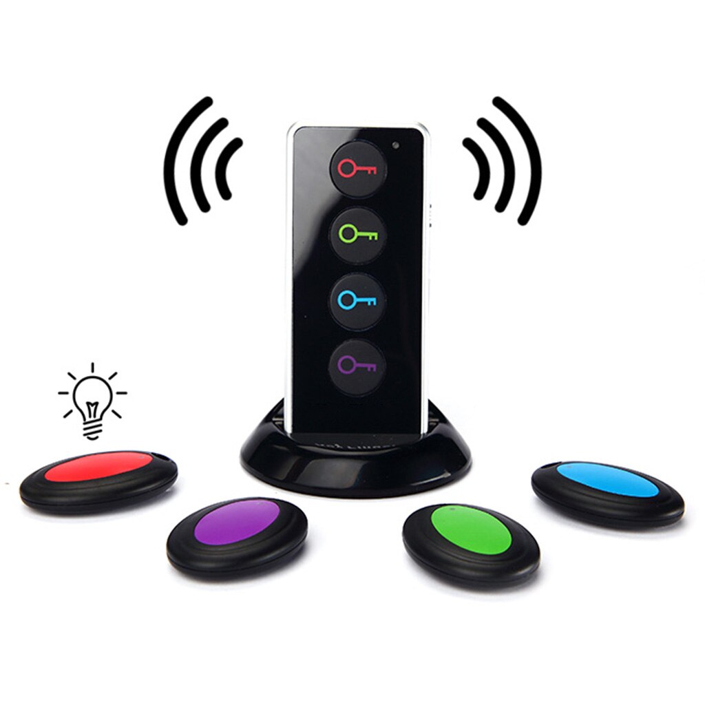 Buscador de llaves remoto, localizador de artículos/RF inalámbrico con Base de soporte para llaves, teléfono móvil de mascotas (4 receptores, 1 mando a distancia