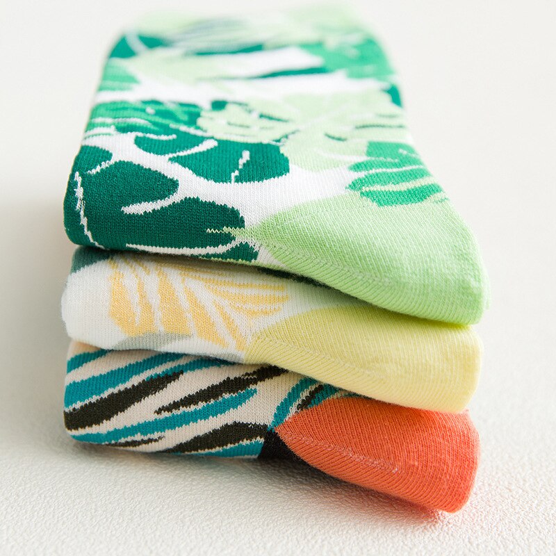 Nowy modny styl skarpetki liście zielony Monstera krótki wzór śmieszne bawełniane skarpetki damskie zimowe męskie dla obu płci roślin krótkie skarpetki damskie