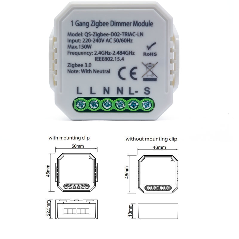 Tuya Smart Zigbee Dimmer Switch Module 1/2 Gang With Neutral 2 Way Wireless Control Works With Alexa Google 220-240V Automation