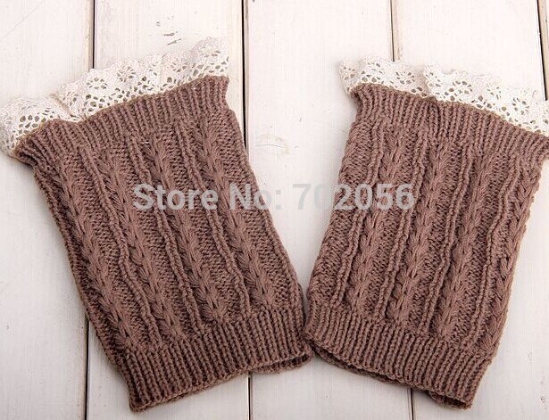 Chauffe-jambes / Manchettes Tricot Gris - Bordure Dentelle - 10 Pouces - Hiver - Femme