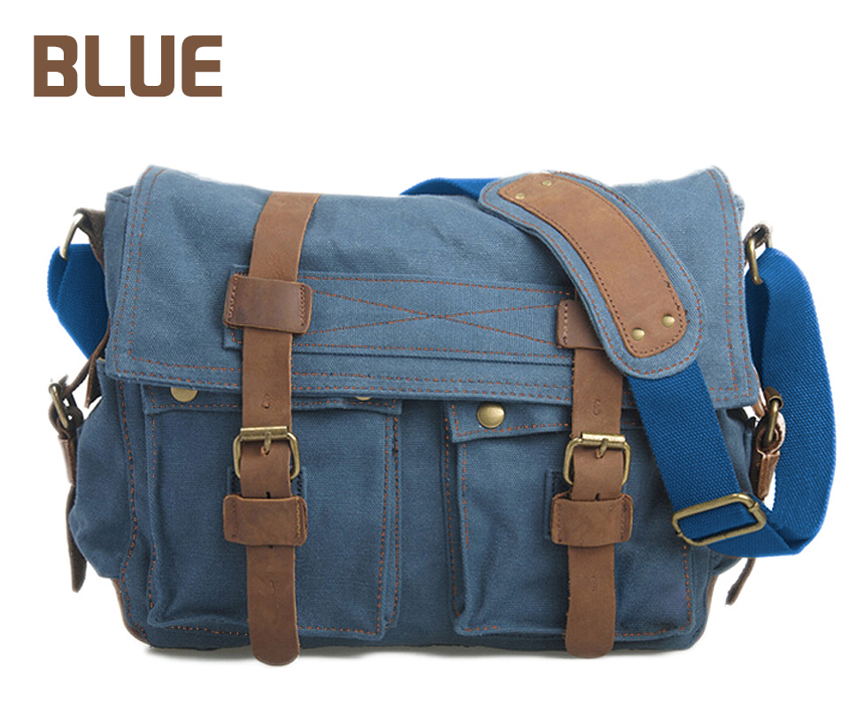 Markroyal Canvas Lederen Heren Grote Crossbody Tas Mannelijke Messenger Bag Schoudertas Grote Capaciteit Satchel: Blue