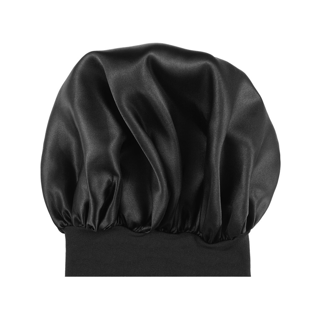 Supvox Brede Zijde Slapen Hoed Hoge Veerkracht Slaapmutsje Lange Haar Motorkap Slapen Cap Mannen Unisex Cap (Zwart, 56-58Cm): Default Title