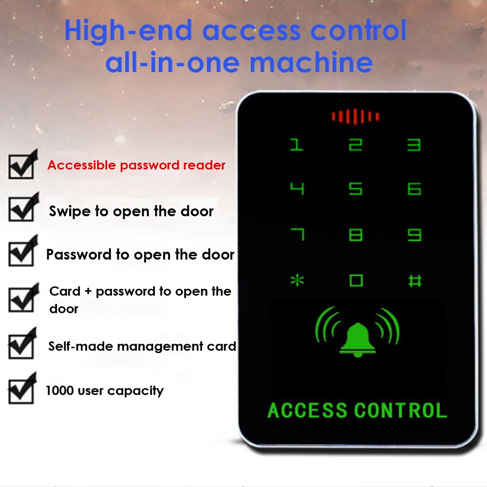 13.56Mhz RFID Access Keypad Door Lock Opener 1000 User Proximity Card Reader Backlight Access Redaer Wiegand Input