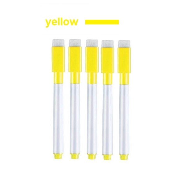 5 Pc Magnetische Whiteboard Marker Pen White Board Pen Droog Vegen Fijne Penpunt Pen Met Gum Rubber Magnetische Pen Borstel koelkast Magneten: 5pcsyellowpens