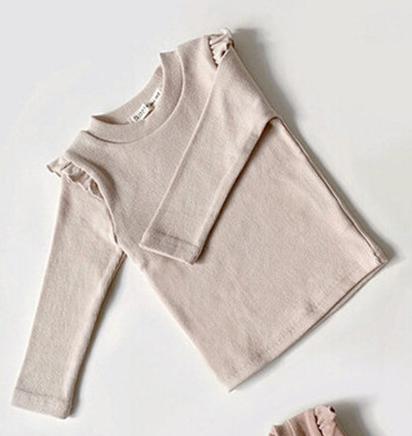 Herfst Baby Meisje Lange Mouwen Dieptepunt Tops Solid Baby Peuter Volledige Mouw T-shirt Geribbelde Elasticiteit Tops: beige / 24M  90cm