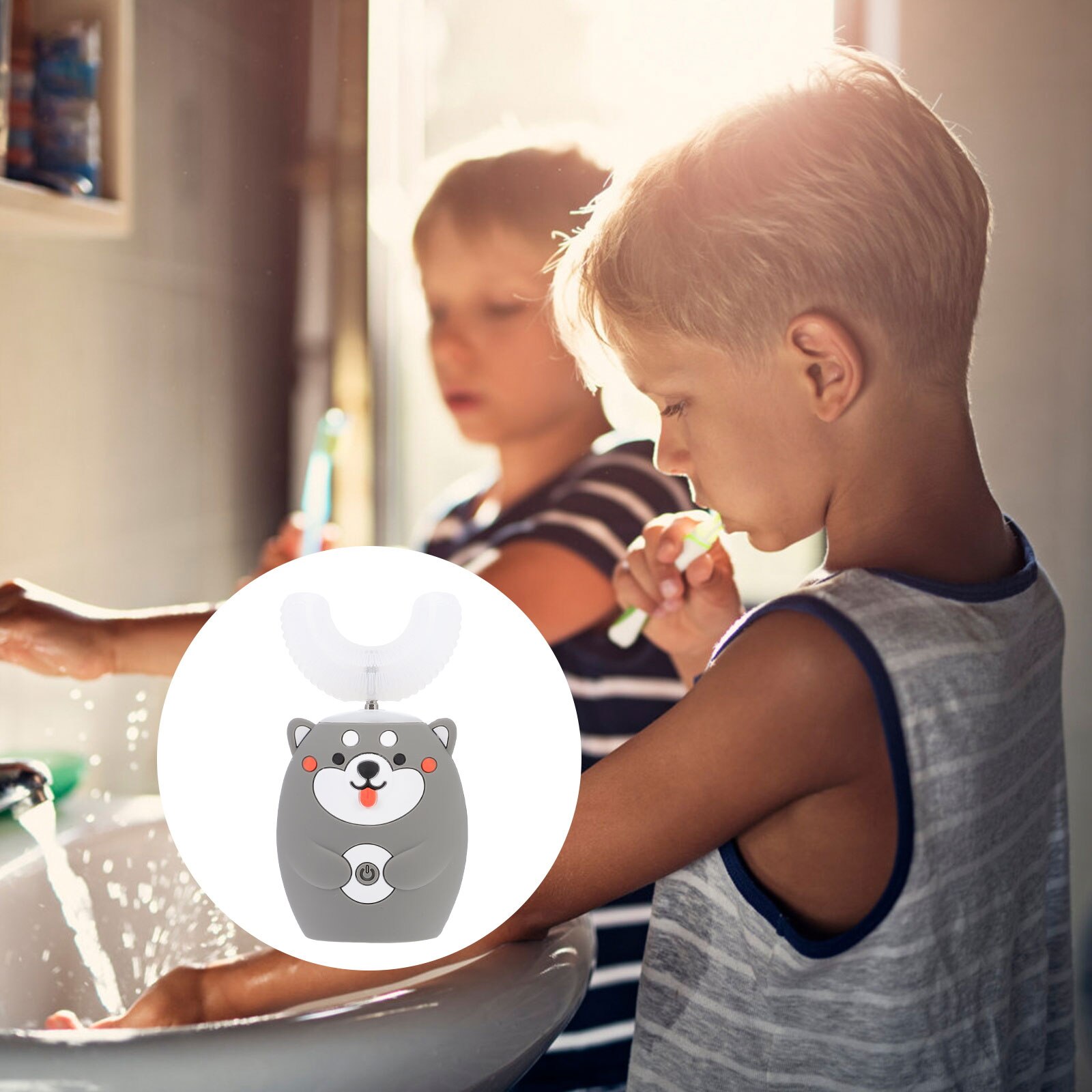 1pc spazzola per pulizia orale per bambini spazzolino elettrico a forma di U spazzolini da denti per bambini: Grey