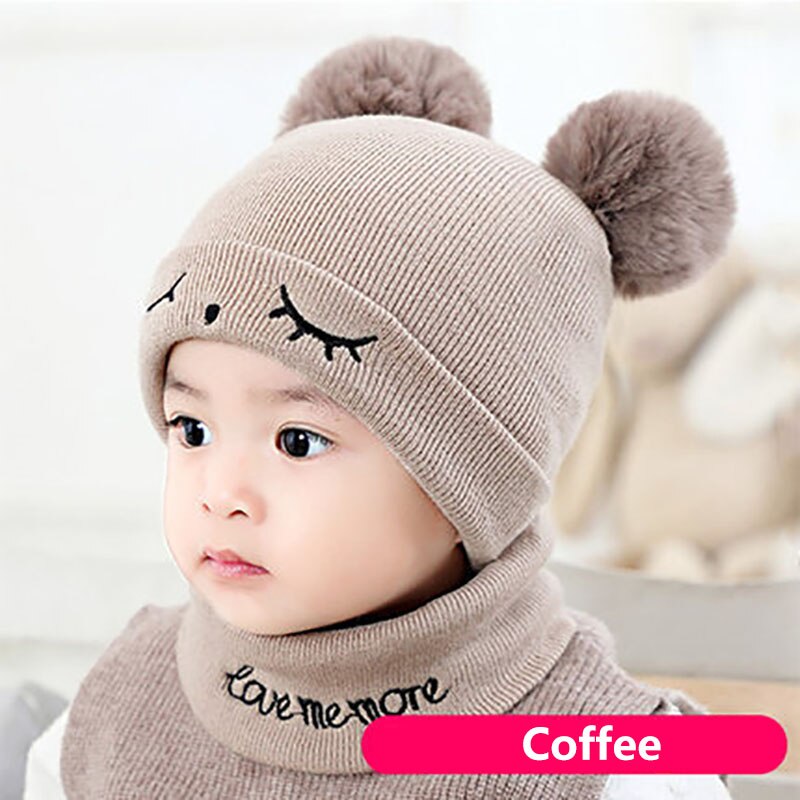 2 stuks/set winter baby muts sjaal schattige dubbele pompon mutsen sjaals gebreide warme baby jongen meisje muts o ring sjaal