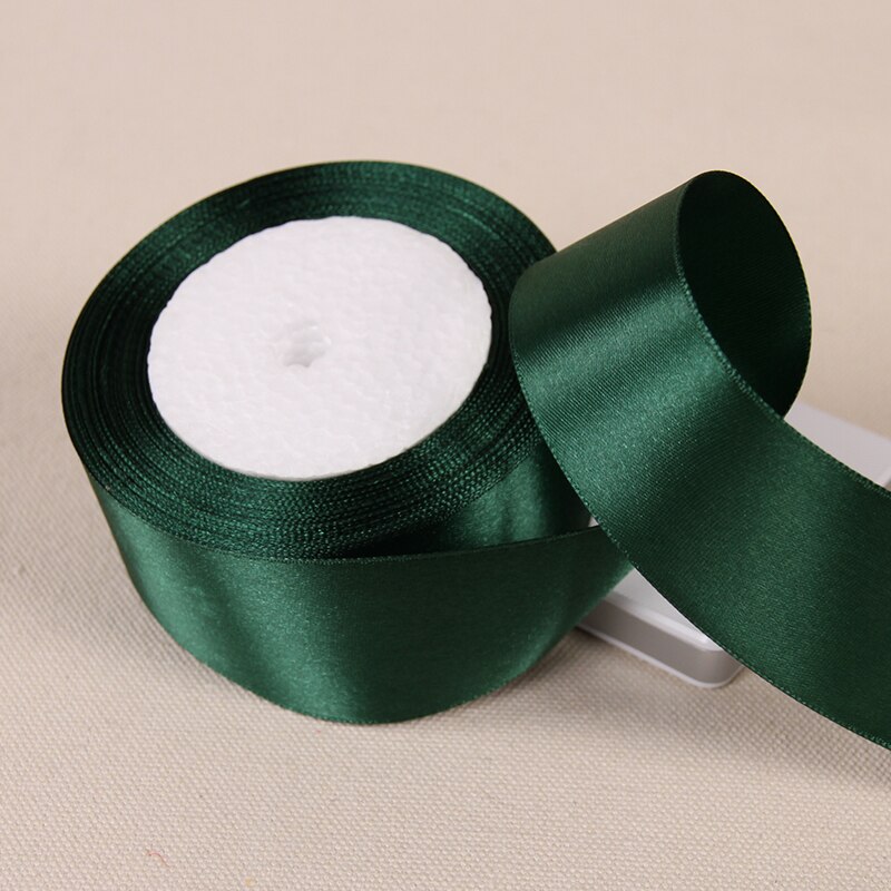 Cinta de satén de seda verde oscuro de 25 yardas, decoración del hogar para de boda, , ropa, tela de costura, Material de lazo, accesorios para el cabello DIY: Opaco