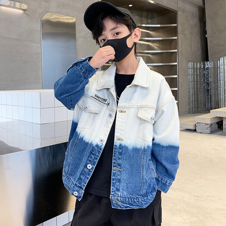 Menino primavera casaco 2022 novas crianças roupas adolescente gradiente denim jaqueta crianças casual retalhos outerwear 3 4 5 7 9 10 11 12 13 14 y: Heigth 165-170cm