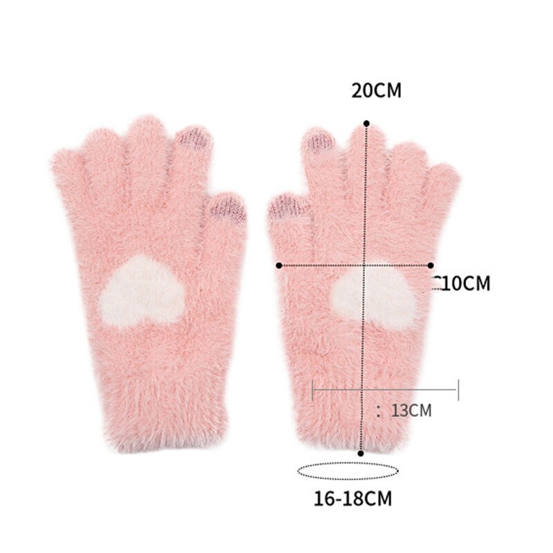 Vrouwen Roze Handschoenen Fluffy Pluche Handschoenen Winter Volledige Finger Handschoenen Liefde Hart Dikke Wanten Meisjes Warm Touchscreen Handschoen
