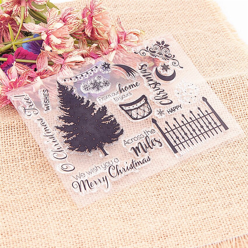 11x15.5cm arbre de noël transparent joint clair timbres silicone joint TPR rouleau timbres album à faire soi-même album/carte matrices de découpe