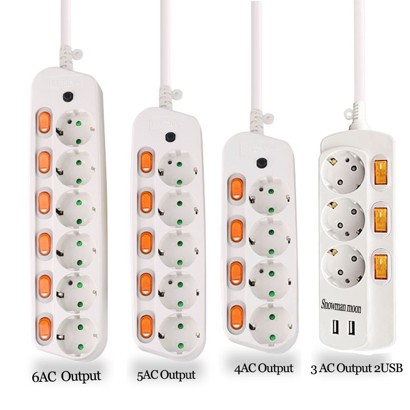 Electrical Socket 16A 250V Switch Separate Control 6AC EU Outlets Socket Germany Power Plug Multiple Power Sockets