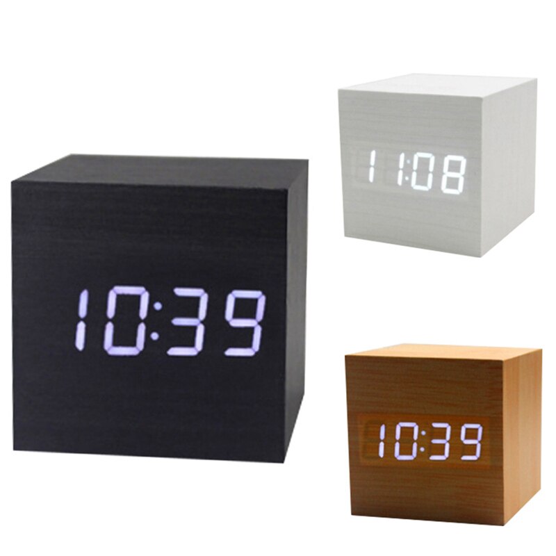 Houten led-wekker, houten retro-gloedklok, bureaubladdecoratie, spraakbesturing, snoozefunctie, bureaugereedschap