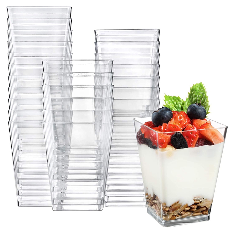 50 Pcs Mini Dessert Cups,Dessert Bowls Square Dessert Cups Clear Reusable Serving Cup For Dessert Pudding Mousse Party: Default Title