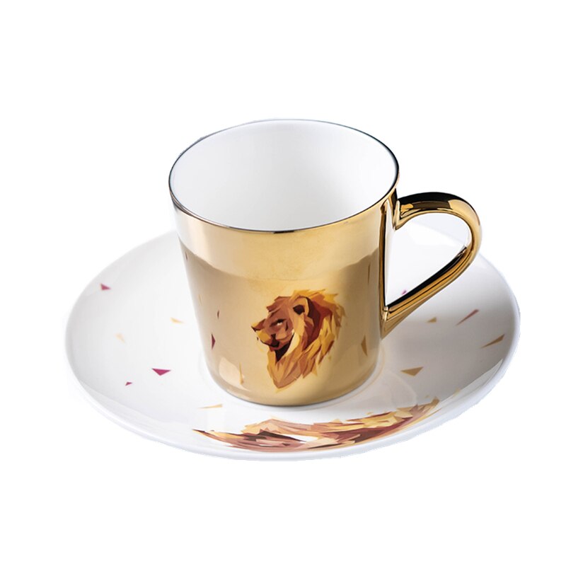 Tasses et soucoupes à café miroir en céramique, à reflet spéculaire, Style européen: gold