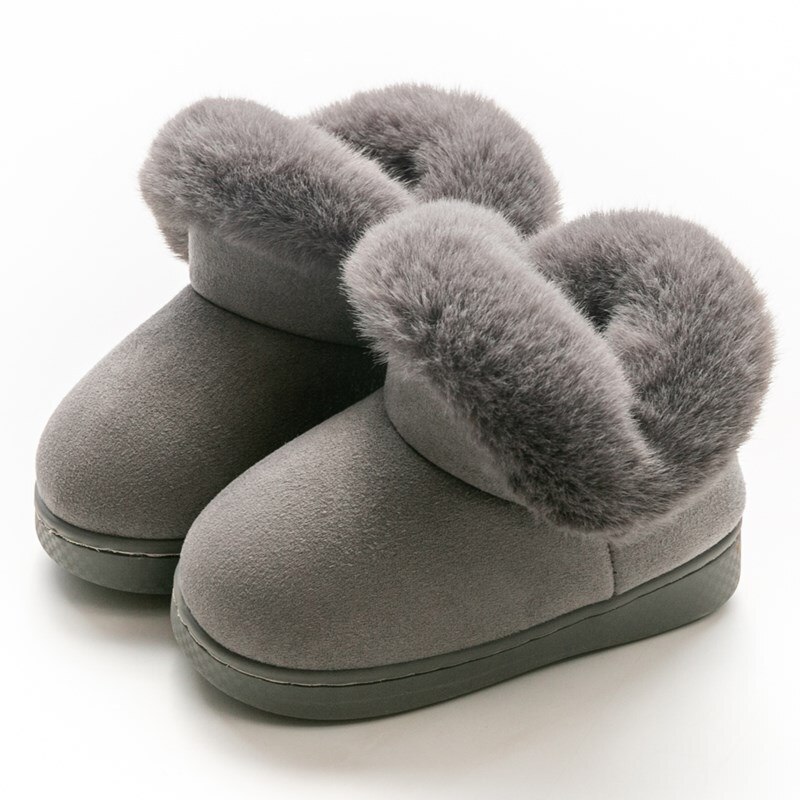 Herfst Winter Jongens Meisjes Snowboots Pluche Dikke Warme Solid Kids Laarzen Soft Furry Thuis Outdoor Peuter Kinderen Schoenen: Gray / 13(insole 21cm)