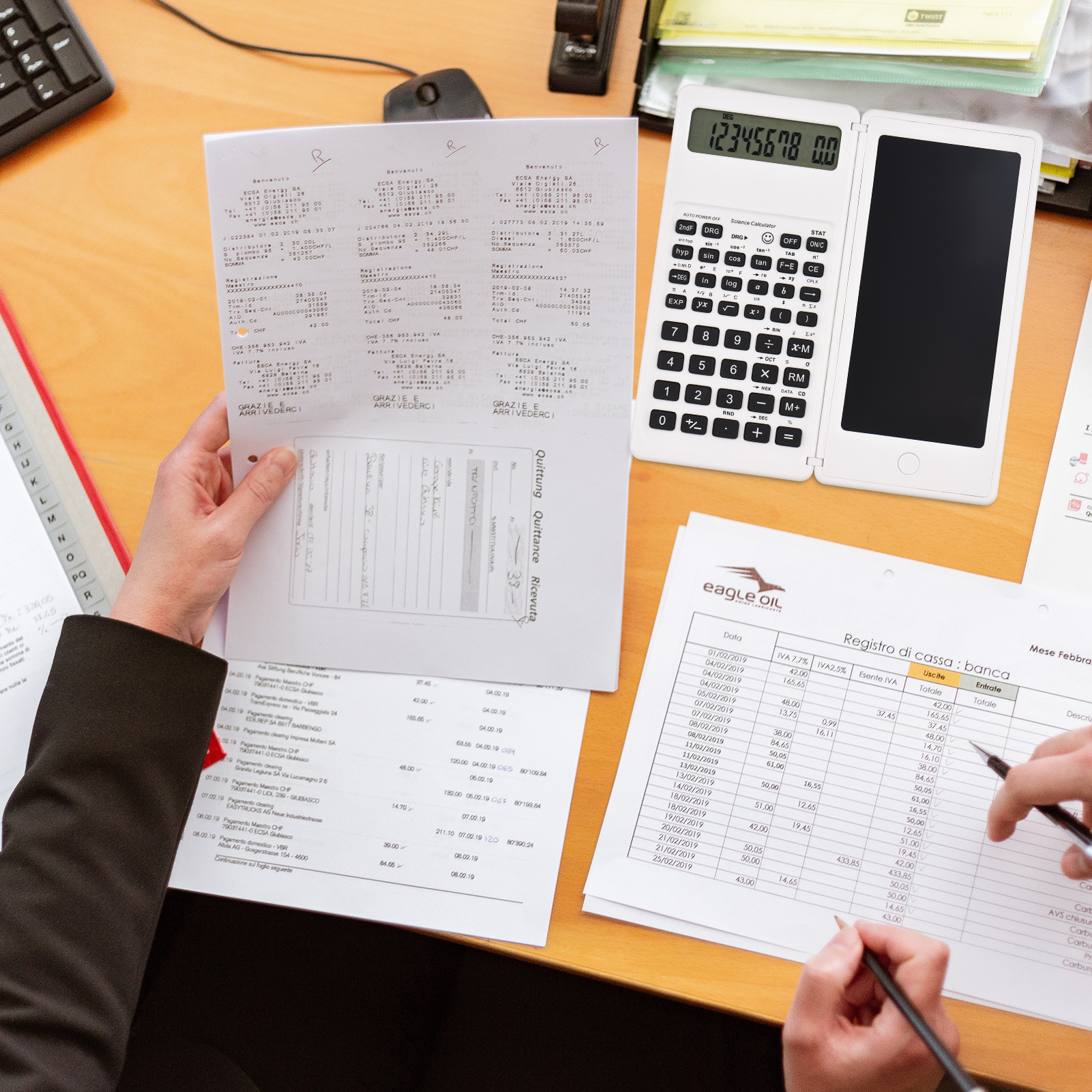 Calculator with LCD Writing Tablet Desktop Calculators 10 Digits Display with Stylus Erase Button Thin and Foldable