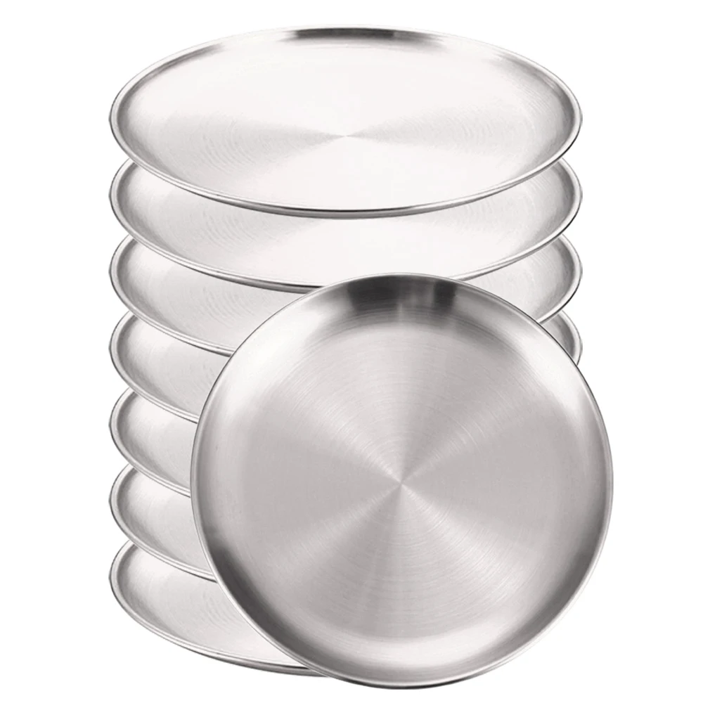 8 Stücke Edelstahl Runde Goldene Flache Tablett Platte Rostfrei 14/17/20/23/26 cm Camping Platte BBQ Picknick Gerichte Kochgeschirr: Blau