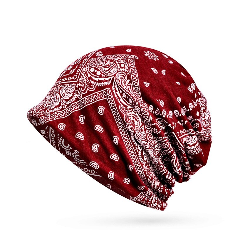 Winter Beanies Cap Scarf Printed Travel Headwear Sunshade Breathable Elastic Cotton Hat Neck Warmer