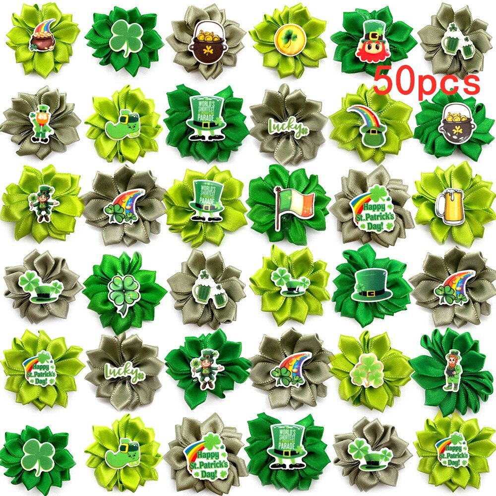 Lazos para el pelo de perros pequeños, gomas de goma para el pelo del Día de San Patricio, accesorios para el cabello del perro Yorkshire Clover, lazos de aseo para productos de mascotas, 50/100 piezas: 50pcs